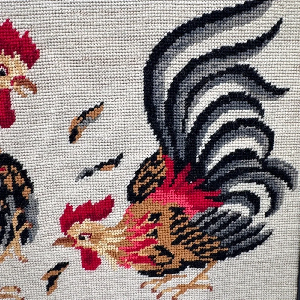 Vintage Roosters Needlepoint Traditional Americana Art